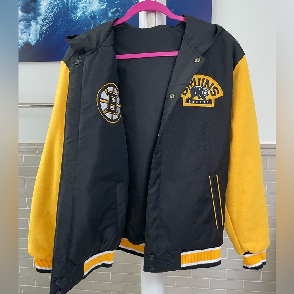 Reversible Boston Bruins Hooded Bomber Jacket